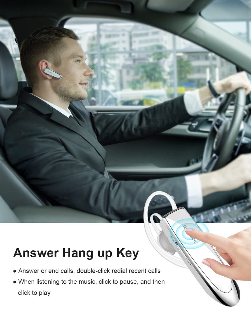 New Bee [2 Pack] Bluetooth Earpiece V5.0 Wireless Handsfree Headset 24 Hrs Driving 60 Days Standby Time with Bluetooth Headset for iPhone Android Laptop Truck Driver(White) - Image 5